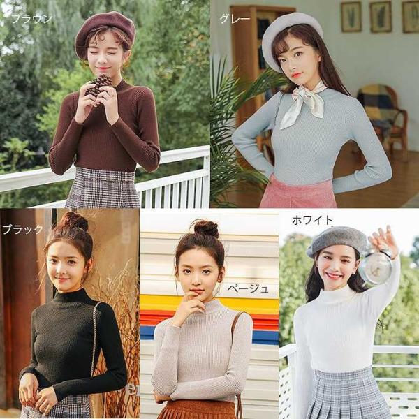 レディース トップス ニット セーター 長袖 ハイネック スリム 無地 ブラウン グレー ブラック ベージュ ホワイト フリーサイズ 送料無料