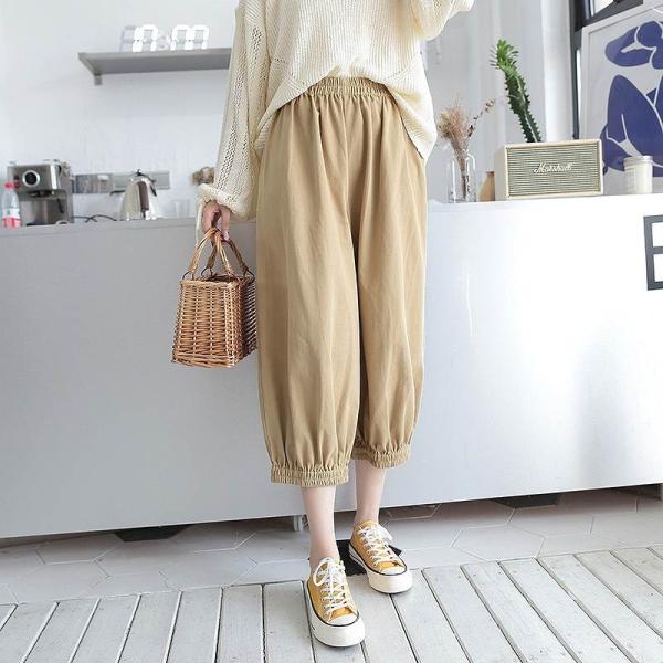 レディース ボトムス サルエルパンツ 7分丈 ゆったり 無地 ベージュ S M 送料無料