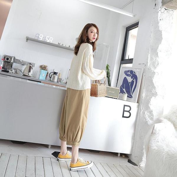 レディース ボトムス サルエルパンツ 7分丈 ゆったり 無地 ベージュ S M 送料無料