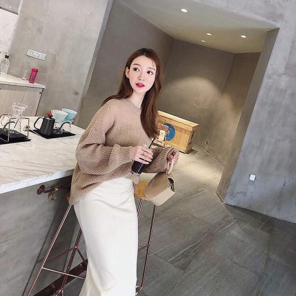 レディース ニット セーター プルオーバー シンプル オーバーサイズ 長袖 トップス 秋 冬 オリーブ カーキ ホワイト フリーサイズ 送料無料