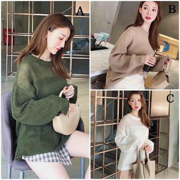 レディース ニット セーター プルオーバー シンプル オーバーサイズ 長袖 トップス 秋 冬 オリーブ カーキ ホワイト フリーサイズ 送料無料
