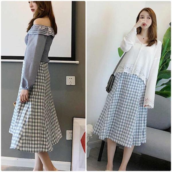 レディース スカート ハイウエスト ミモレ丈 チェック柄 フレアスカート 秋 冬 ボトムス グレー ブラック S M サイズ 送料無料