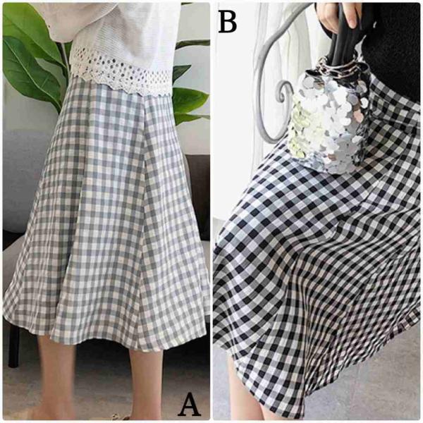レディース スカート ハイウエスト ミモレ丈 チェック柄 フレアスカート 秋 冬 ボトムス グレー ブラック S M サイズ 送料無料
