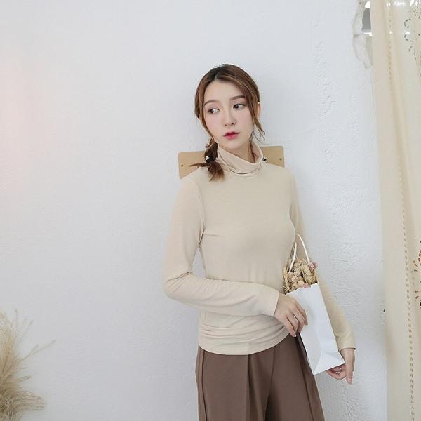 レディース Tシャツ 長袖 タートルネック 無地 シンプル ロングTシャツ トップス ホワイト グレー ブラウン ブラック フリーサイズ 送料無料