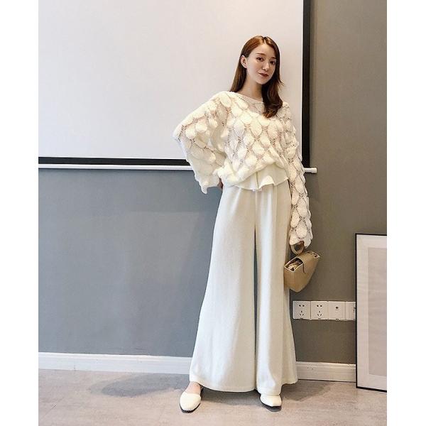 レディース ニット セーター フレアスリーブ シンプル ゆったり オーバーサイズ 長袖 トップス 秋 冬 ホワイト ブラウン フリーサイズ 送料無料