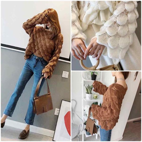 レディース ニット セーター フレアスリーブ シンプル ゆったり オーバーサイズ 長袖 トップス 秋 冬 ホワイト ブラウン フリーサイズ 送料無料