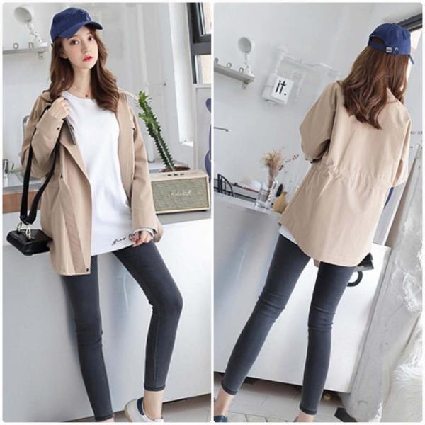 レディース ジャケット コート 腰紐 リボン アウター 長袖 カーキ S M サイズ 送料無料