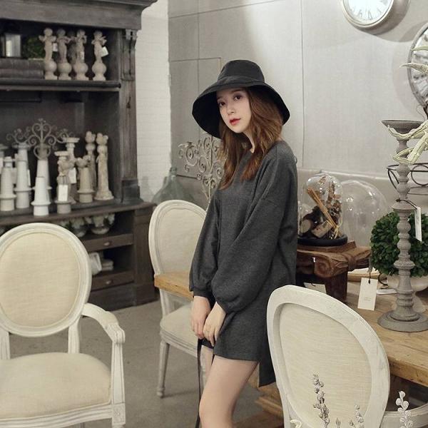 レディース スウェット ロング丈 パフスリーブ オーバーサイズ 無地 シンプル プルオーバー 長袖 トレーナー トップス フリーサイズ 送料無料