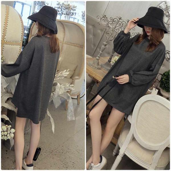 レディース スウェット ロング丈 パフスリーブ オーバーサイズ 無地 シンプル プルオーバー 長袖 トレーナー トップス フリーサイズ 送料無料