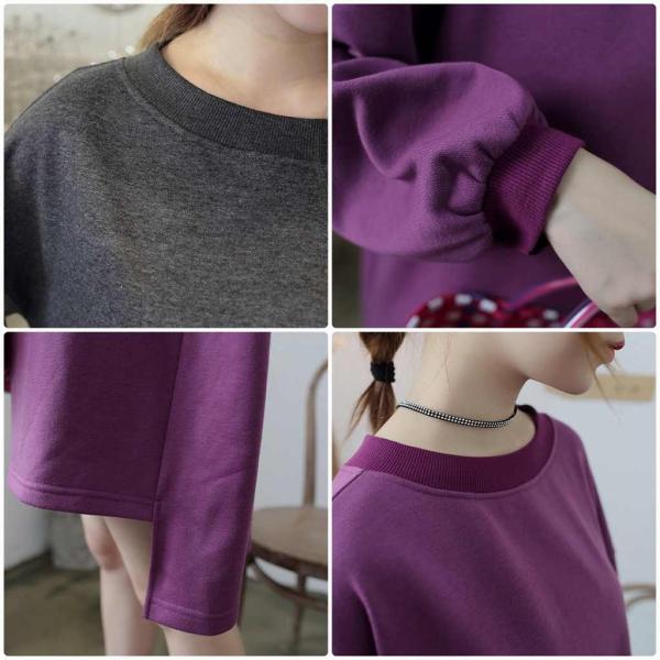 レディース スウェット ロング丈 パフスリーブ オーバーサイズ 無地 シンプル プルオーバー 長袖 トレーナー トップス フリーサイズ 送料無料