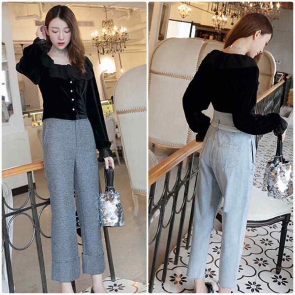 レディース ブラウス シャツ 長袖 キャンディスリーブ スクエアネック フリル トップス ブラック S M L サイズ 送料無料