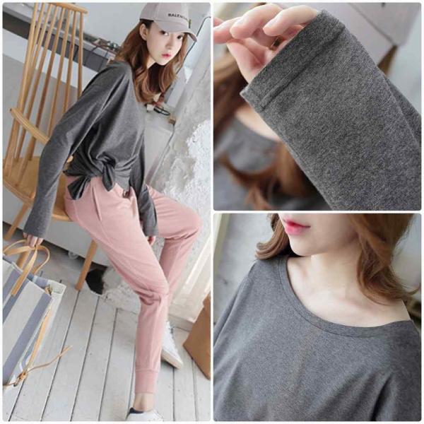 レディース ロングTシャツ ラウンドネック スリット 長袖 無地 シンプル ロンT トップス グレー カーキ フリーサイズ ワンサイズ 送料無料