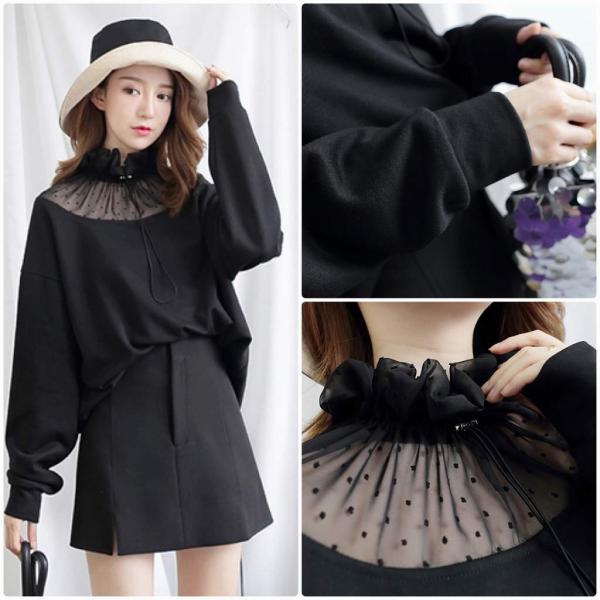 レディース ブラウス プルオーバー シャツ 長袖 オーバーサイズ ゆったり 透け素材 透け感 トップス ブラック フリーサイズ 送料無料