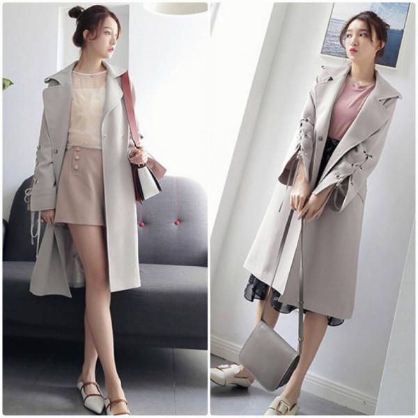 レディース ジャケット コート 袖レースアップ アウター 秋 冬 長袖 ベージュ S M L サイズ 送料無料