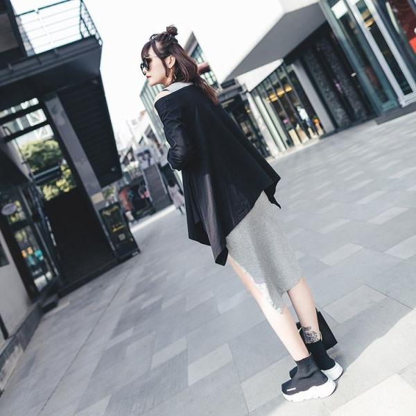 レディース 2点セット ノースリーブ ワンピース ポンチョ 長袖 アシンメトリー グレー フリーサイズ ワンサイズ 送料無料