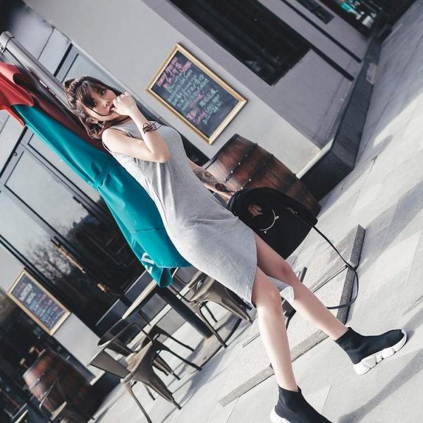 レディース 2点セット ノースリーブ ワンピース ポンチョ 長袖 アシンメトリー グレー フリーサイズ ワンサイズ 送料無料