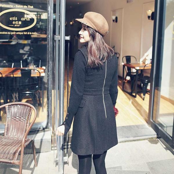 レディース ウール ワンピース ハイウエスト ミニ丈 ノースリーブ ベスト スリム タイト ブラック S M L サイズ 送料無料