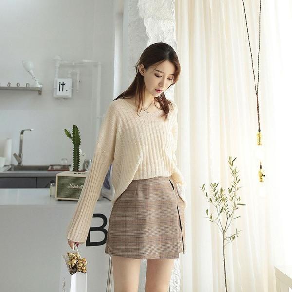 レディース スカート ハイウエスト チェック柄 ミニ丈 秋 冬 ボトムス ブラウン S M L サイズ 送料無料