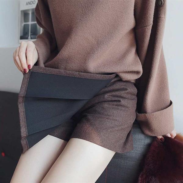 レディース ウール プリーツスカート ハイウエスト ミニ丈 秋 冬 ボトムス ブラウン S M L サイズ 送料無料