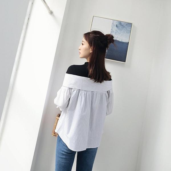 レディース レイヤード風 ブラウス シャツ フレアスリーブ 長袖 トップス ホワイト フリーサイズ ワンサイズ 送料無料