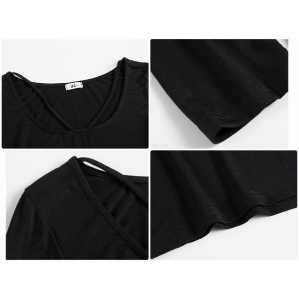 レディース ロングTシャツ デコルテ 胸開き スリム タイト ロンT グレー ブラック ホワイト S M L XL 2XL 大きいサイズ 送料無料