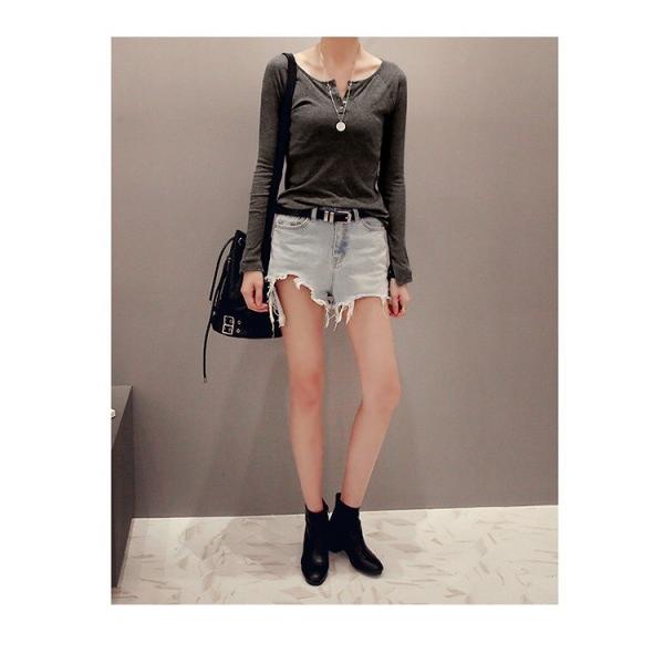 レディース ロングTシャツ ラウンドネック デコルテ 胸開き スリム タイト 長袖 無地 シンプル ロンT グレー ホワイト 大きいサイズ 送料無料