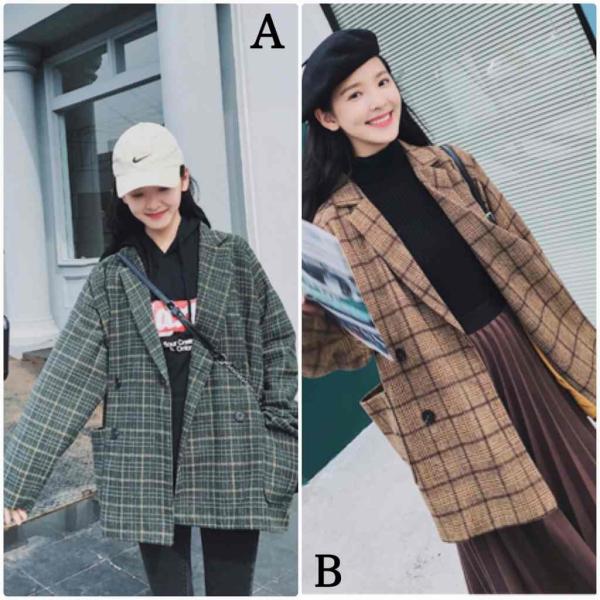 レディース チェスターコート ジャケット チェック柄 ゆったり オーバーサイズ アウター グリーン ブラウン 送料無料