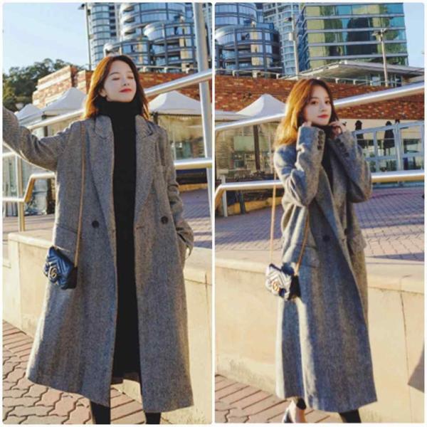 レディース チェスターコート ヘリンボーン生地 ゆったり オーバーサイズ アウター 秋 冬 ブラック 送料無料