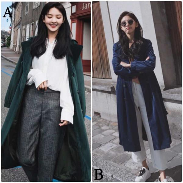 レディース トレンチコート ベルベット ジャケット ロング丈 アウター 秋 冬 グリーン ネイビー S M L 送料無料