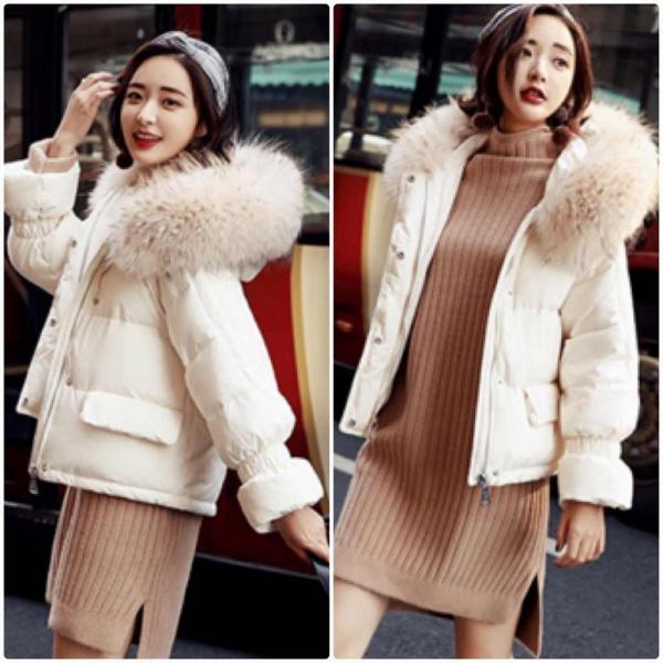 レディース ダウンジャケット フェイクファー エコファー フード付き アウター 秋 冬 ベージュ S M L XL 送料無料