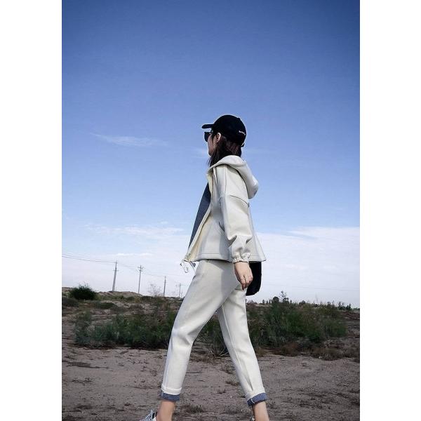 レディース 上下2点セット パーカー スウェットパンツ セットアップ フード付き ジョガーパンツ ベージュ S M L XL サイズ 送料無料