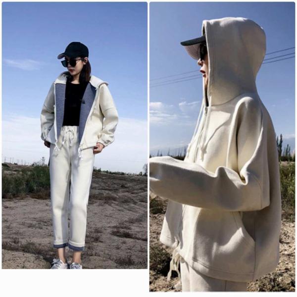 レディース 上下2点セット パーカー スウェットパンツ セットアップ フード付き ジョガーパンツ ベージュ S M L XL サイズ 送料無料