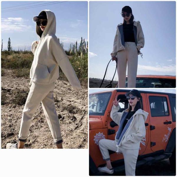レディース 上下2点セット パーカー スウェットパンツ セットアップ フード付き ジョガーパンツ ベージュ S M L XL サイズ 送料無料