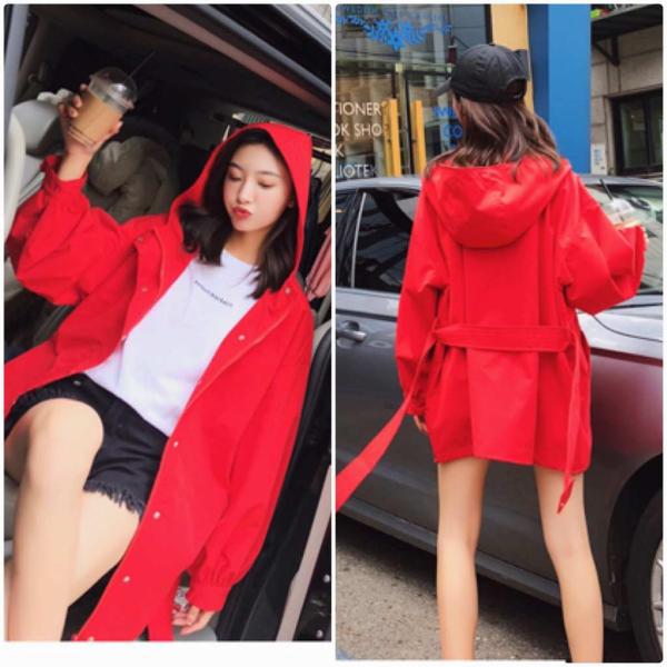 レディース ジャケット ブルゾン アウター フード付き マウンテンパーカー カジュアル 長袖 レッド S M L サイズ 送料無料