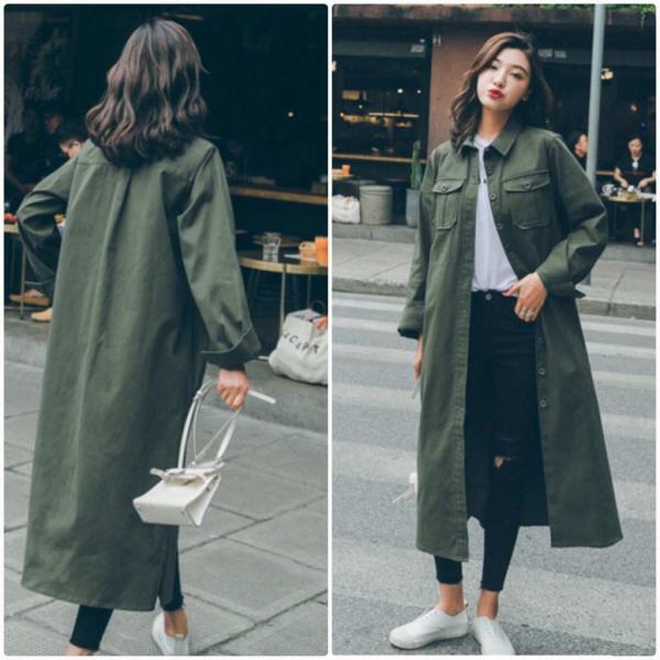 レディース シャツジャケット ロング丈 羽織 ジャケット コート トップス アウター オリーブ S M L XL サイズ 送料無料