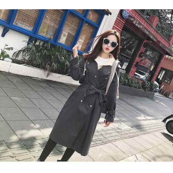 レディース トレンチコート ジャケット ロング丈 アウター 秋 冬 カジュアル 長袖 ブラック レッド S M L サイズ 送料無料