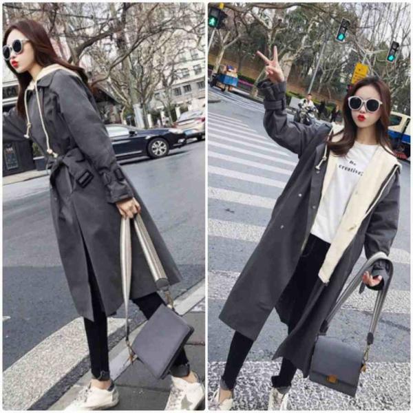 レディース トレンチコート ジャケット ロング丈 アウター 秋 冬 カジュアル 長袖 ブラック レッド S M L サイズ 送料無料