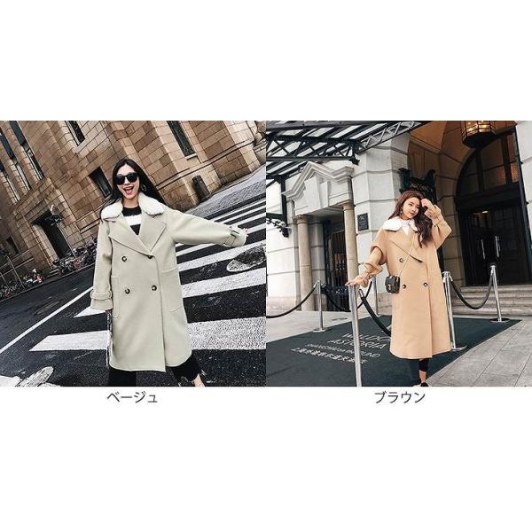 レディース　アウター　ラムウール　コート　無地　ロング丈　ダブル　ゆったり　カジュアル　大人可愛い　フェミニン　オフィス　お出かけ　デート　デイリー　ベージュ　ブラウン　S　M　L　送料無料