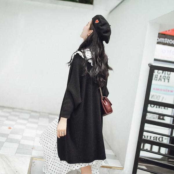 レディース　長袖　ロング　カーディガン　無地　ワンピース　ドット柄　フレア　ゆったり　カジュアル　大人可愛い　フェミニン　オフィス　お出かけ　デート　デイリー　ホワイト　フリーサイズ　送料無料