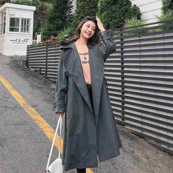 レディース　アウター　コート　ロング　フード付き　無地　ウエストベルト　ゆったり　カジュアル　大人可愛い　フェミニン　オフィス　お出かけ　デート　デイリー　グレー　カーキ　S　M　L　送料無料