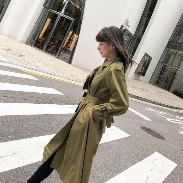 レディース　アウター　トレンチコート　無地　ウエストベルト　ロング　ゆったり　カジュアル　大人可愛い　フェミニン　オフィス　お出かけ　デート　デイリー　グリーン　ブルー　S　M　L　送料無料