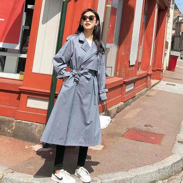 レディース　アウター　トレンチコート　無地　ウエストベルト　ロング　ゆったり　カジュアル　大人可愛い　フェミニン　オフィス　お出かけ　デート　デイリー　グリーン　ブルー　S　M　L　送料無料