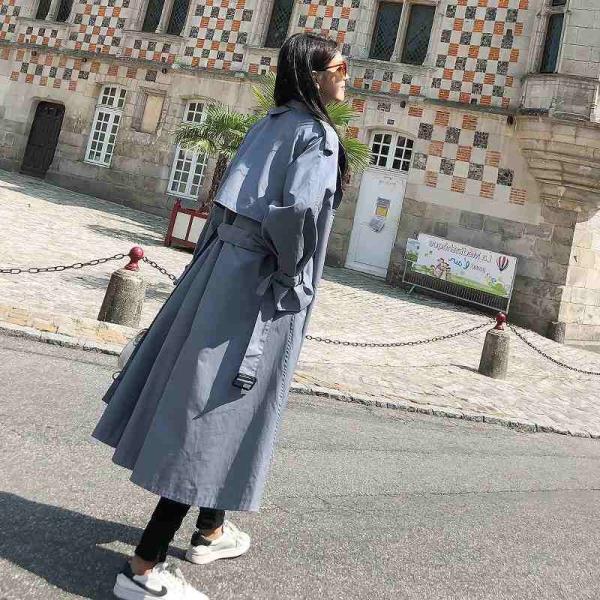 レディース　アウター　トレンチコート　無地　ウエストベルト　ロング　ゆったり　カジュアル　大人可愛い　フェミニン　オフィス　お出かけ　デート　デイリー　グリーン　ブルー　S　M　L　送料無料