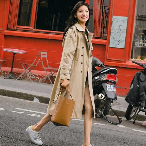 レディース　アウター　トレンチコート　無地　ウエストベルト　ロング　ゆったり　カジュアル　大人可愛い　フェミニン　オフィス　お出かけ　デート　デイリー　ベージュ　S　M　L　送料無料