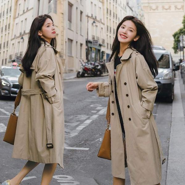 レディース　アウター　トレンチコート　無地　ウエストベルト　ロング　ゆったり　カジュアル　大人可愛い　フェミニン　オフィス　お出かけ　デート　デイリー　ベージュ　S　M　L　送料無料