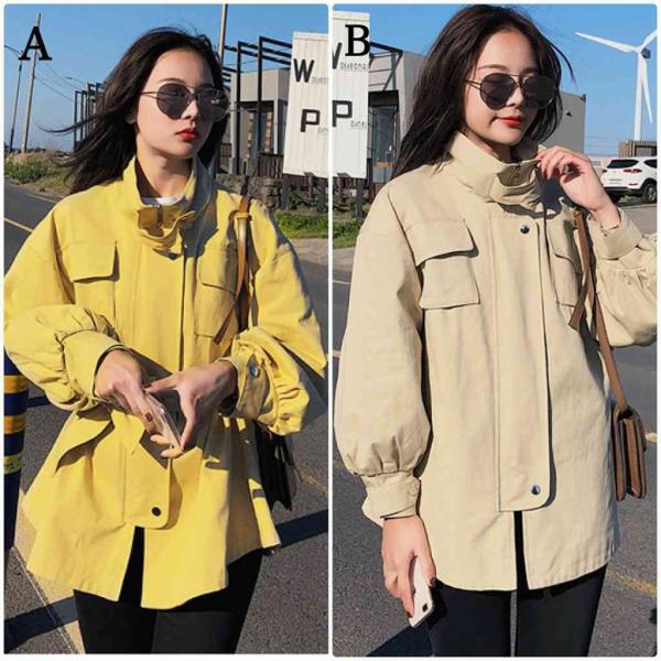 レディース　ジャケット　アウター　ブルゾン　腰紐　リボン　秋　冬　カジュアル　長袖　キュート　大人　可愛い　フェミニン　きれいめ　エレガント　おしゃれ　お出かけ　お呼ばれ　デイリー　オフィス　普段着　イエロー　ベージュ　S　M　L　サイズ　送料無料
