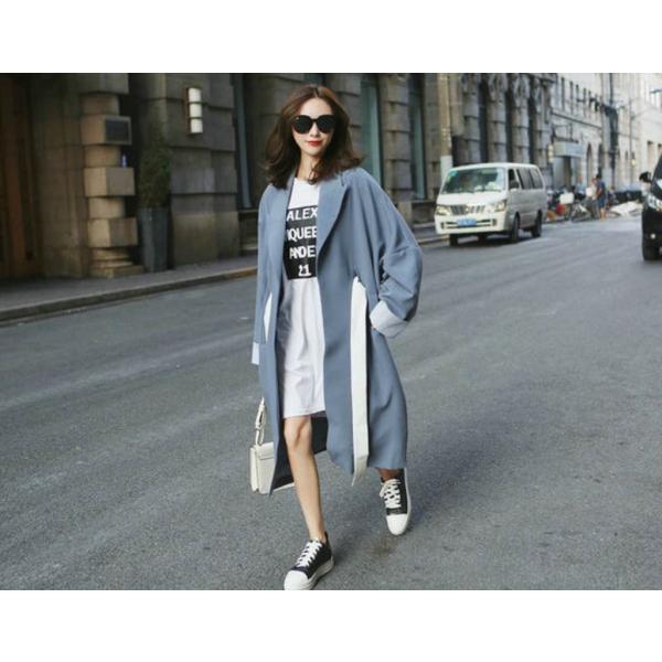 レディース　チェスターコート　ジャケット　アウター　腰紐　リボン　秋　冬　カジュアル　長袖　キュート　大人　可愛い　フェミニン　きれいめ　エレガント　おしゃれ　お出かけ　お呼ばれ　デイリー　オフィス　普段着　ブルー　XS　S　M　L　小さいサイズ　送料無料