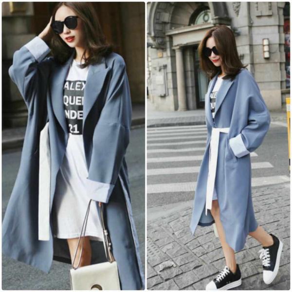 レディース　チェスターコート　ジャケット　アウター　腰紐　リボン　秋　冬　カジュアル　長袖　キュート　大人　可愛い　フェミニン　きれいめ　エレガント　おしゃれ　お出かけ　お呼ばれ　デイリー　オフィス　普段着　ブルー　XS　S　M　L　小さいサイズ　送料無料