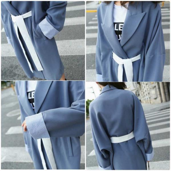 レディース　チェスターコート　ジャケット　アウター　腰紐　リボン　秋　冬　カジュアル　長袖　キュート　大人　可愛い　フェミニン　きれいめ　エレガント　おしゃれ　お出かけ　お呼ばれ　デイリー　オフィス　普段着　ブルー　XS　S　M　L　小さいサイズ　送料無料
