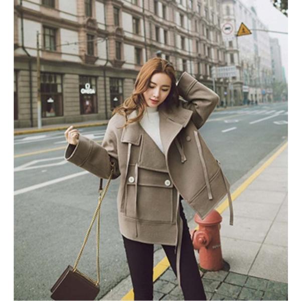 レディース　ウールコート　ショート丈　ジャケット　アウター　秋　冬　カジュアル　長袖　キュート　大人　可愛い　フェミニン　きれいめ　エレガント　おしゃれ　お出かけ　お呼ばれ　デイリー　オフィス　普段着　ブラウン　S　M　L　XL　サイズ　送料無料